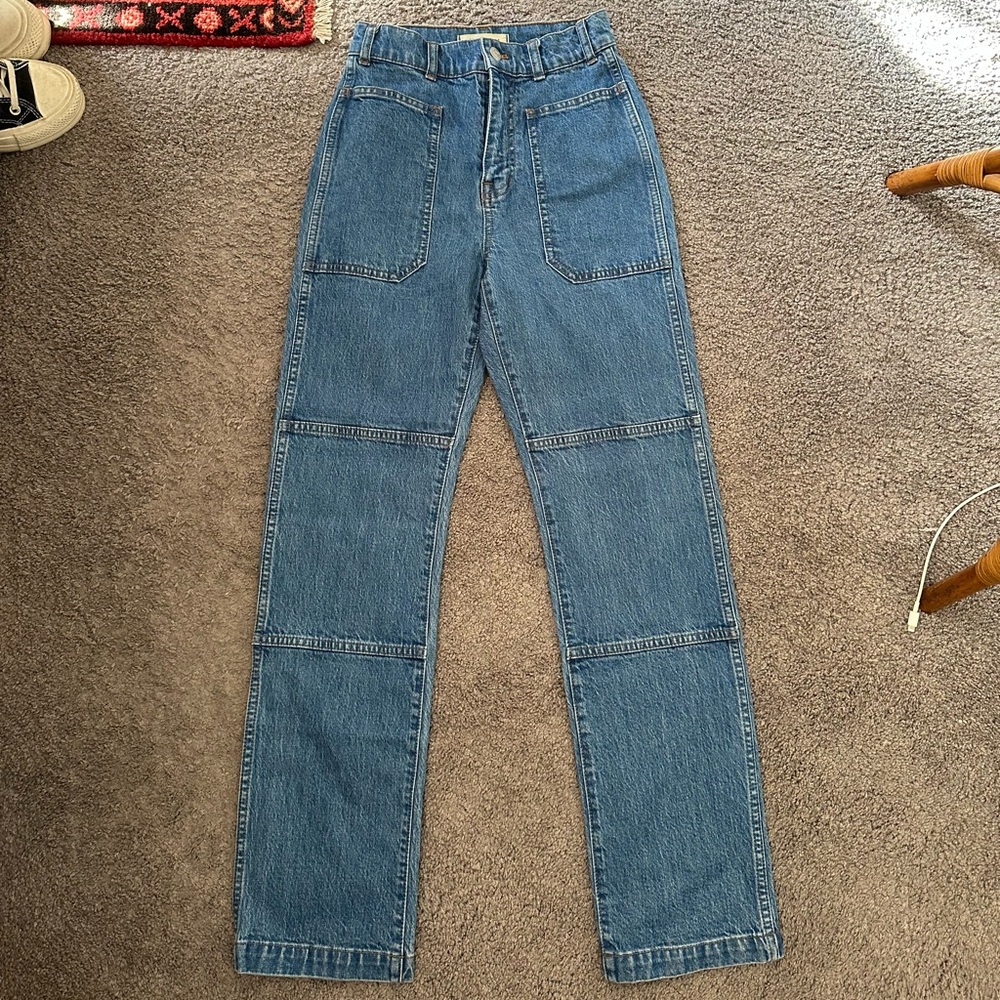 Madewell Straight Leg Carpenter Jeans in Medium Blue Denim